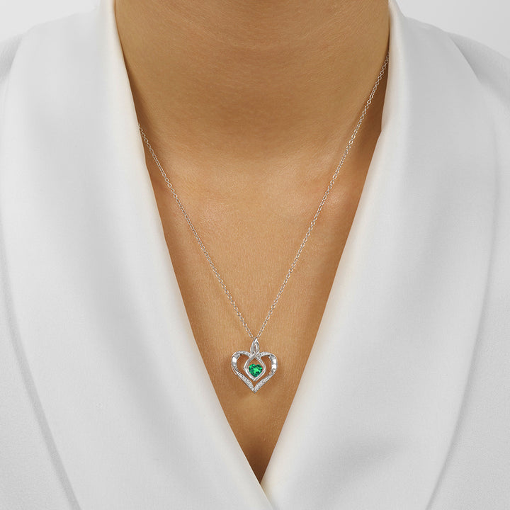 Silver Diamond 1/50Ctw & Created-Emerald 1/4Ctw Pendant