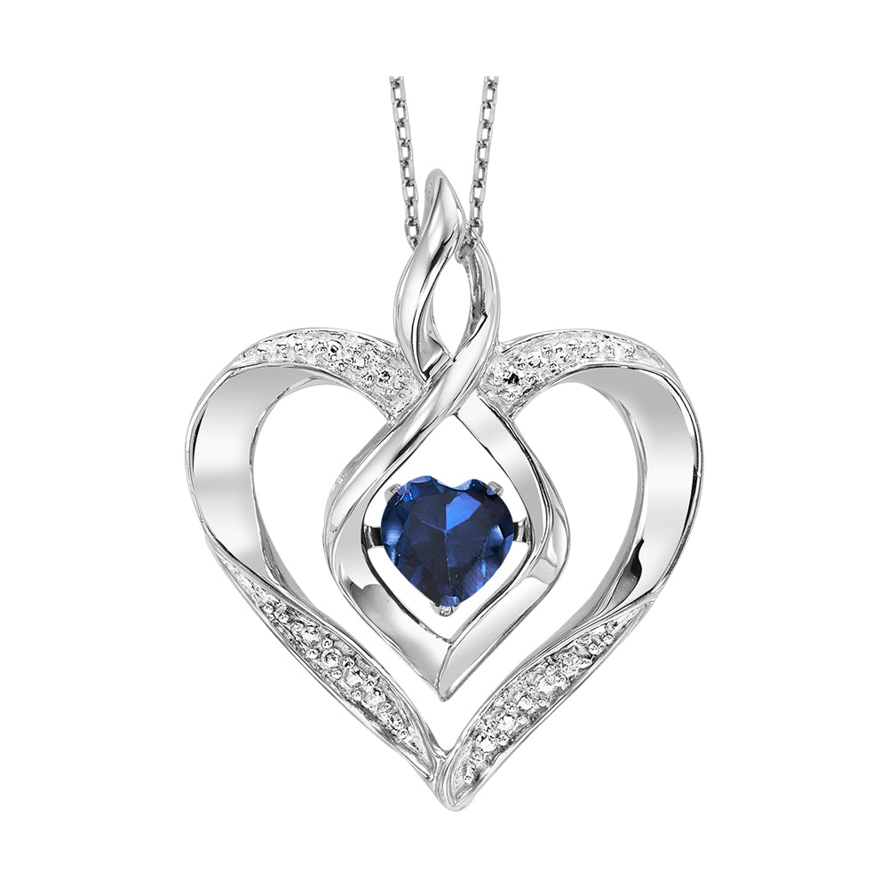 Silver Diamond 1/50Ctw & Created Sapphire 1/4Ctw Pendant
