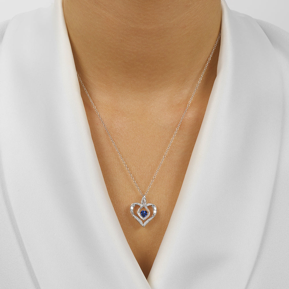 Silver Diamond 1/50Ctw & Created Sapphire 1/4Ctw Pendant
