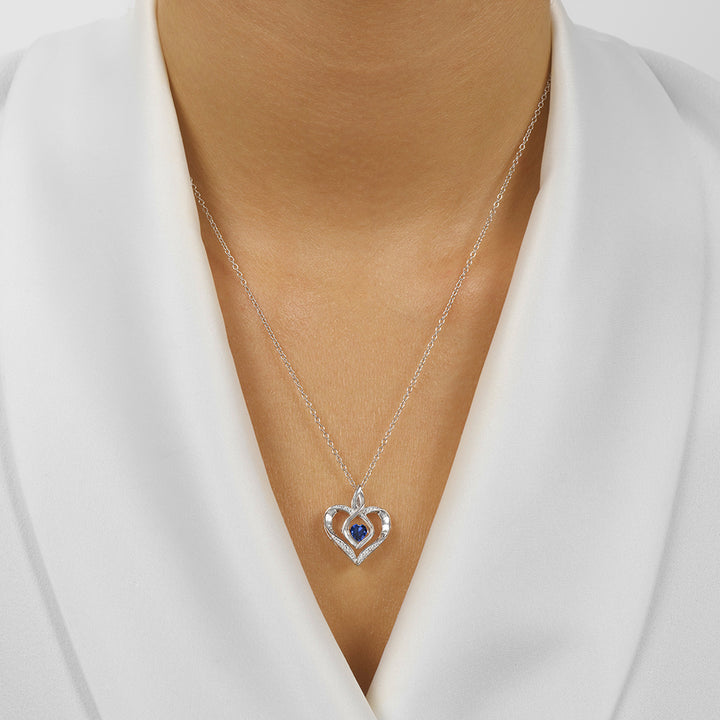 Silver Diamond 1/50Ctw & Created Sapphire 1/4Ctw Pendant