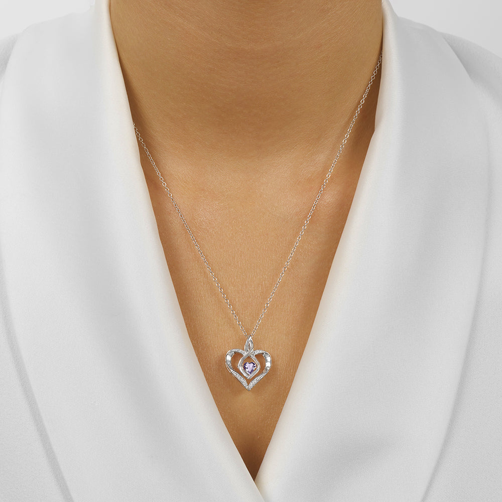 Silver Diamond 1/50Ctw & Syn Alexandrite 1/4Ctw Pendant