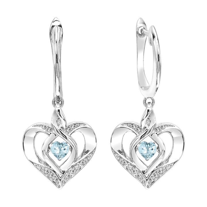Silver Diamond 1/50Ctw & Created-Aquamarine 1/8Ctw Earring