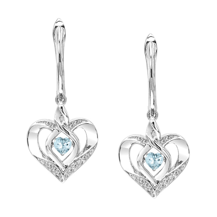 Silver Diamond 1/50Ctw & Created-Aquamarine 1/8Ctw Earring