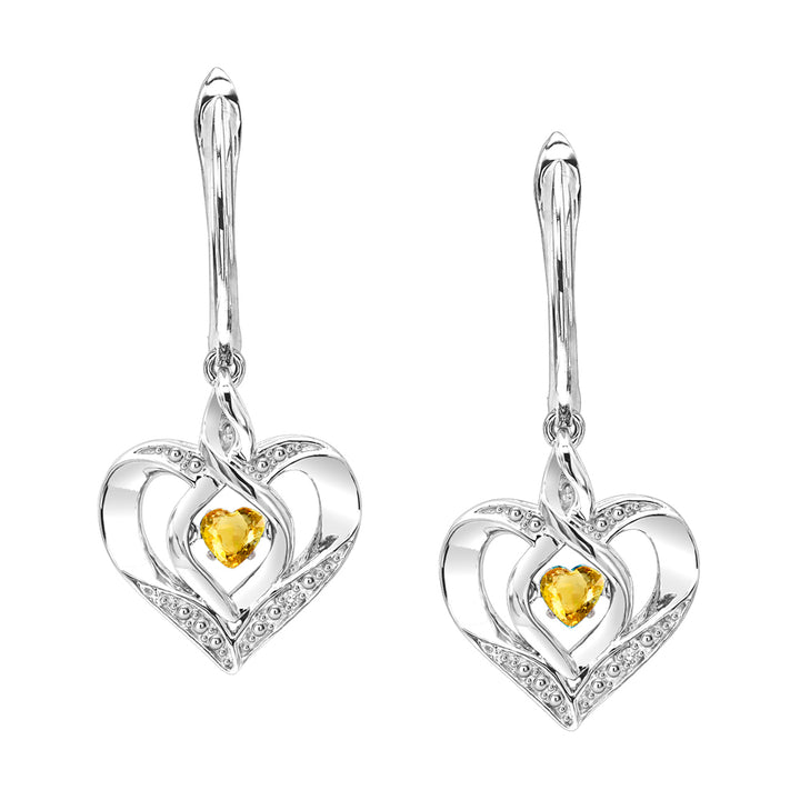 Silver Diamond 1/50Ctw & Created-Citrine 1/8Ctw Earring