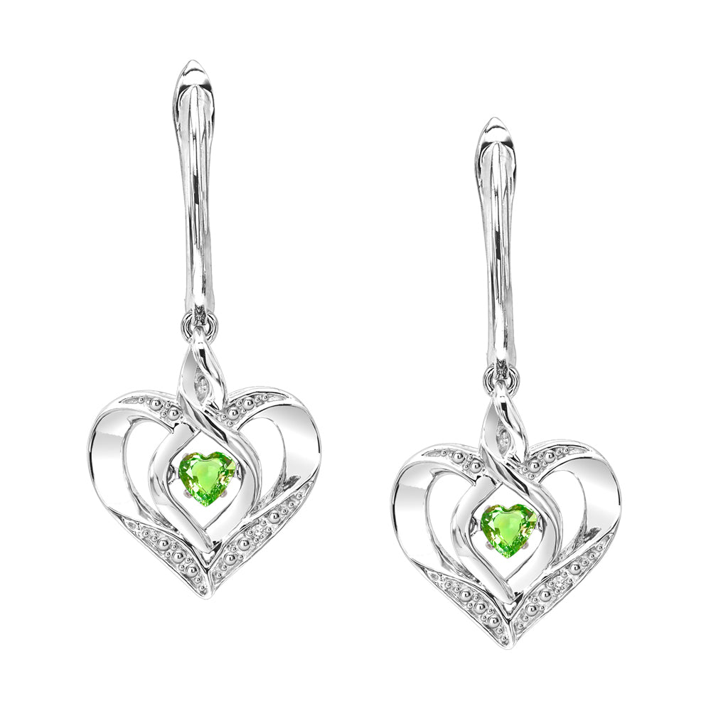 Silver Diamond 1/50Ctw & Createdperidot 1/8Ctw Earring