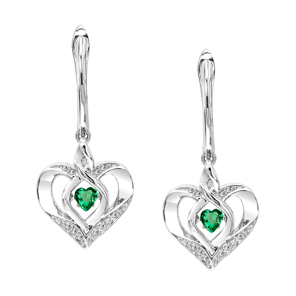 Silver Diamond 1/50Ctw & Created-Emerald 1/8Ctw Earring