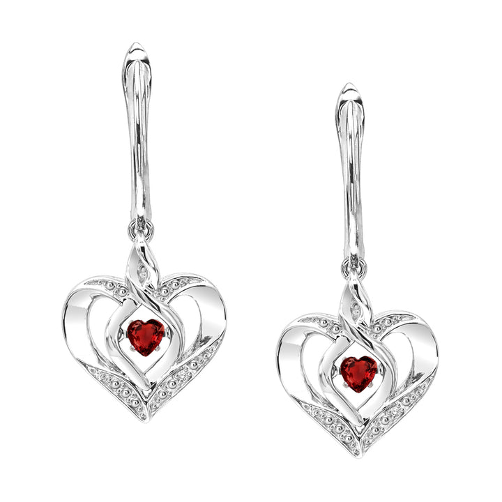 Silver Diamond 1/50Ctw & Created-Garnet 1/8Ctw Earring