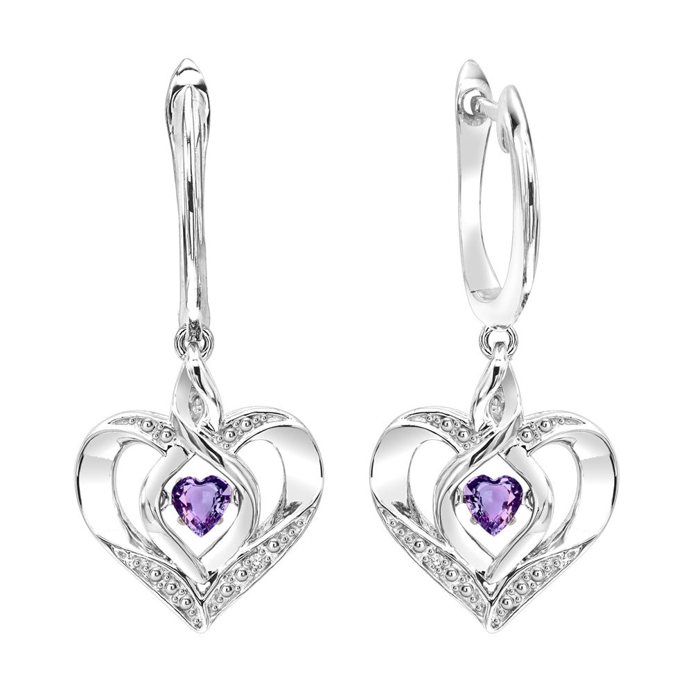 Silver Diamond 1/50Ctw & Created-Amethyst 1/8Ctw Earring