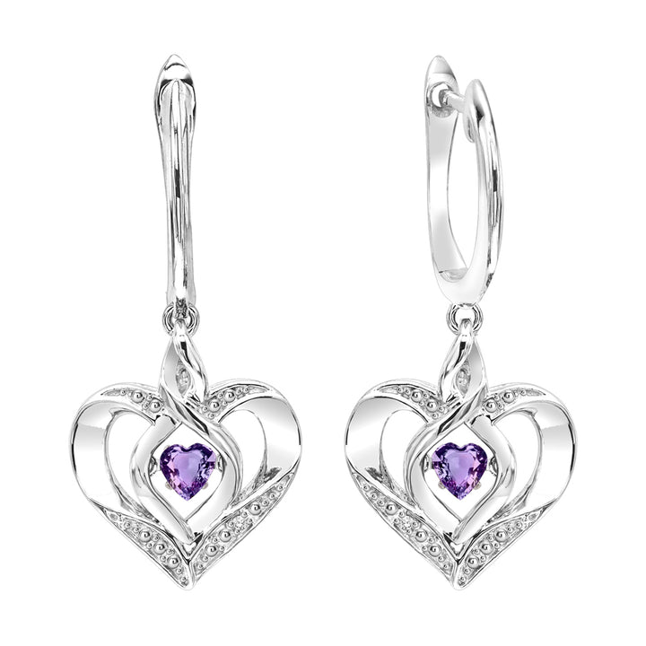 Silver Diamond 1/50Ctw & Created-Amethyst 1/8Ctw Earring