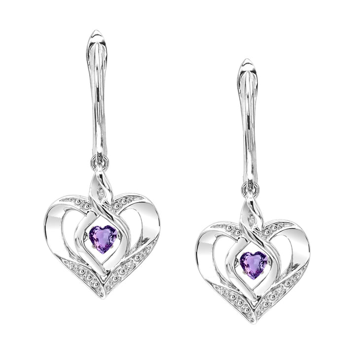 Silver Diamond 1/50Ctw & Created-Amethyst 1/8Ctw Earring