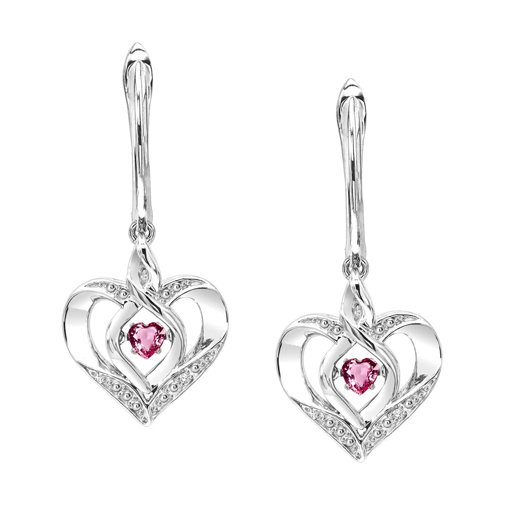 Silver Diamond 1/50Ctw & Createdpink Tourmaline 1/8Ctw Earring