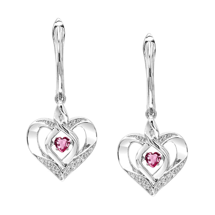 Silver Diamond 1/50Ctw & Createdpink Tourmaline 1/8Ctw Earring