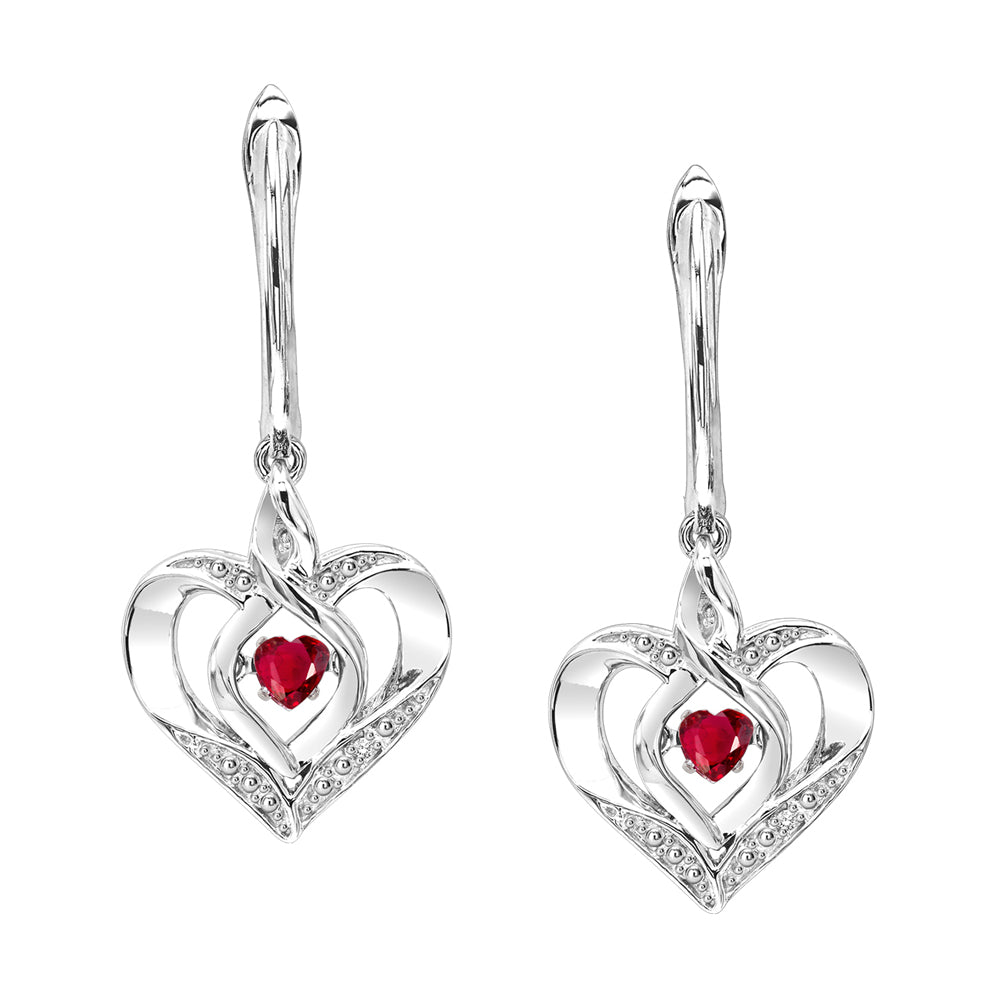 Silver Diamond 1/50Ctw & Created Ruby 1/8Ctw Earring