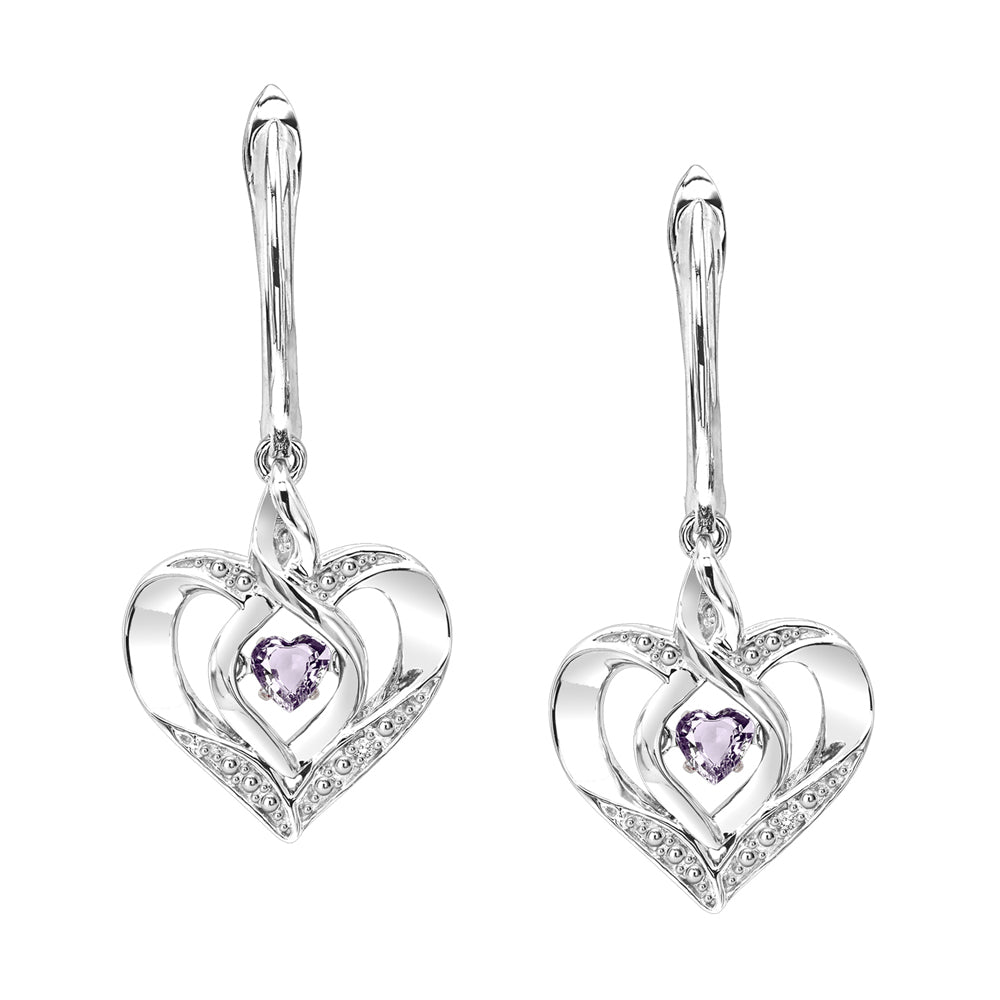 Silver Diamond 1/50Ctw & Syn Alexandrite 1/8Ctw Earring